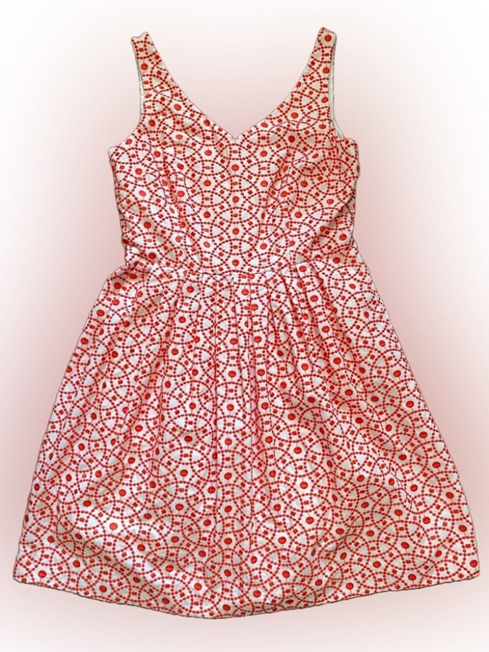 Antonio Melani Embroidered Orange White Sleeveless Pleated Midi Dress Size 8